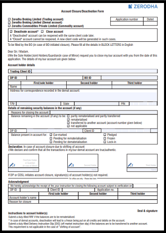 zerodha demat account closure form