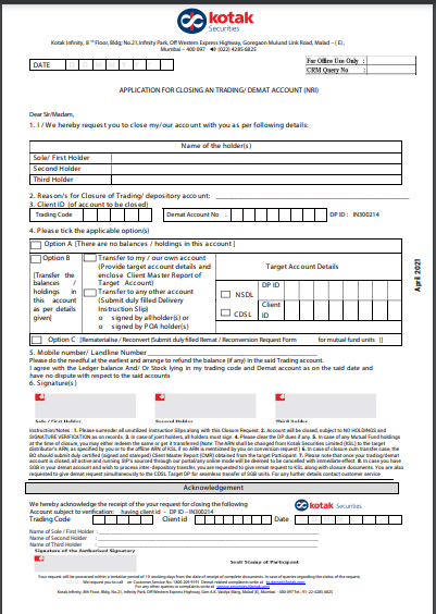 how to close demat account in kotak securities